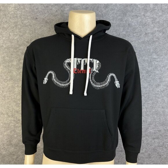 Forever 21 Men's Size L Black Hoodie With Snake & Spinal Design Excellent - Picture 1 of 8